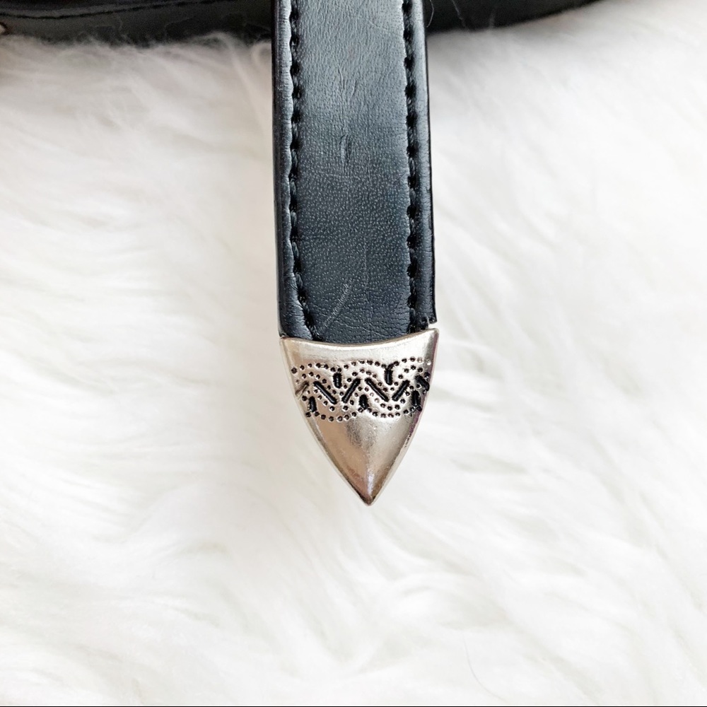 BRIGHTON black leather BOHO belt silver oval 40 - Picture 3 of 8